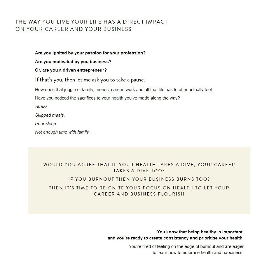 website copywriting for lifestyle coach