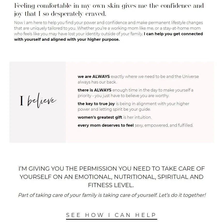 website copywriting for women's health coach