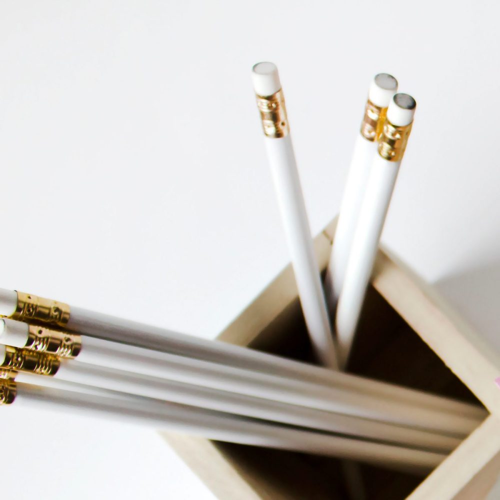 wood box with pencils